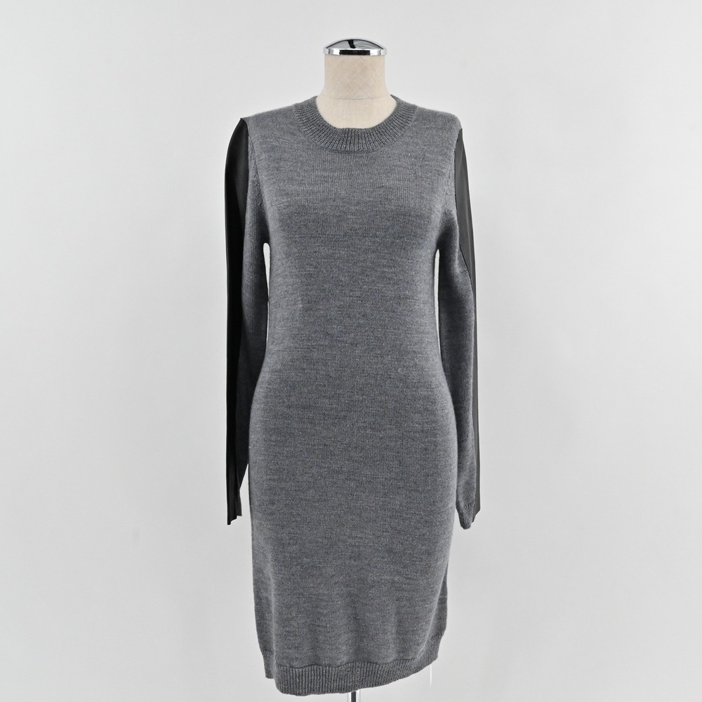 Susana Monaco Lamb Leather Knit Sweater Dress Womens Size M Gray Merino Wool